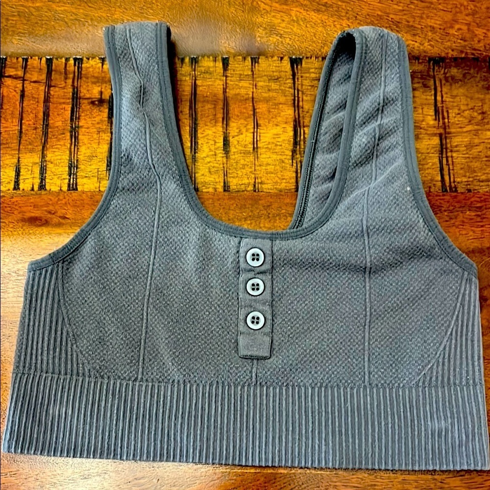 Gymshark Power Down Croplette Sports Bra Charcoal Gray Small | 11” P2P